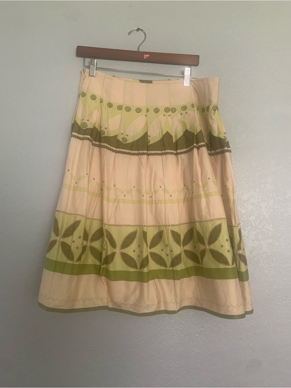 Norton McNaughton Cream and Olive Patterned A-Line Skirt